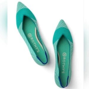 Rothy’s -women’s The pointed toe flats green teal striped knit ballet shoes 11.5